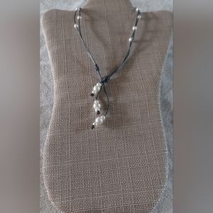 Handmade White Pearl & Metallic Gray 3-Way Necklace